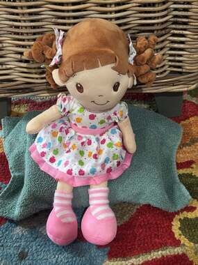 Linzy Toys 16" Little Sweet Hearts Soft Rag Doll: Brown Hair & Apple Print Dress
